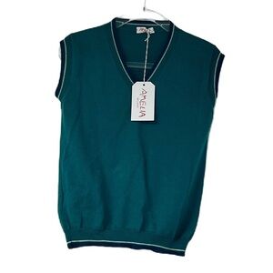 NWT Amelia Milano Boys sz 3 Green blue white trim v neck vest preppy holiday fun